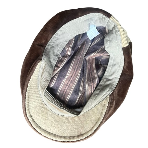 Vintage Corduroy & Velvet Brown Patchwork Hat Newsboy Cabbie Ivy Cap UNISEX - Picture 6 of 8